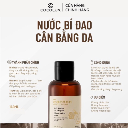 Nước Bí Đao Cân Bằng Da Giảm Dầu và Mụn Ẩn Cocoon 140ml