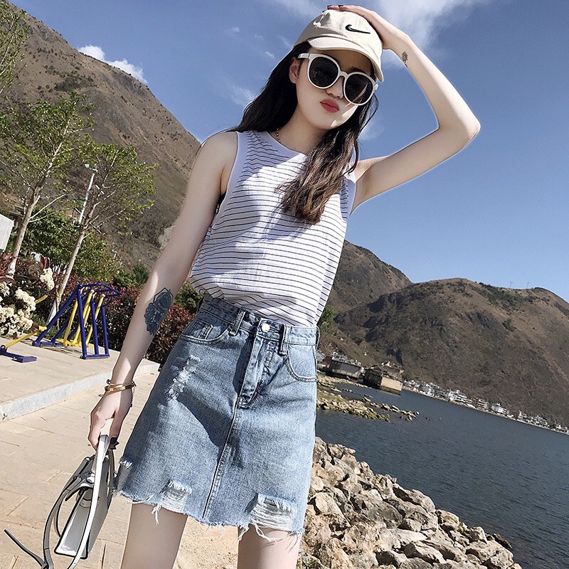 Chân váy jean bò chữ A lưng cao chất đẹp thích hợp cho mùa hè | BigBuy360 - bigbuy360.vn