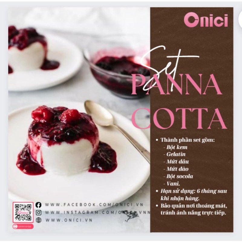 Bánh Panna Cotta vị dâu, đào, socola Bếp Của Mẹ ONICI set nguyên liệu 500g