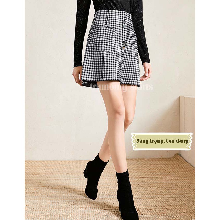 Chân váy ngắn chữ A caro cạp cao đính khuy kèm túi hàng Quảng Châu - TRUMOMY | BigBuy360 - bigbuy360.vn