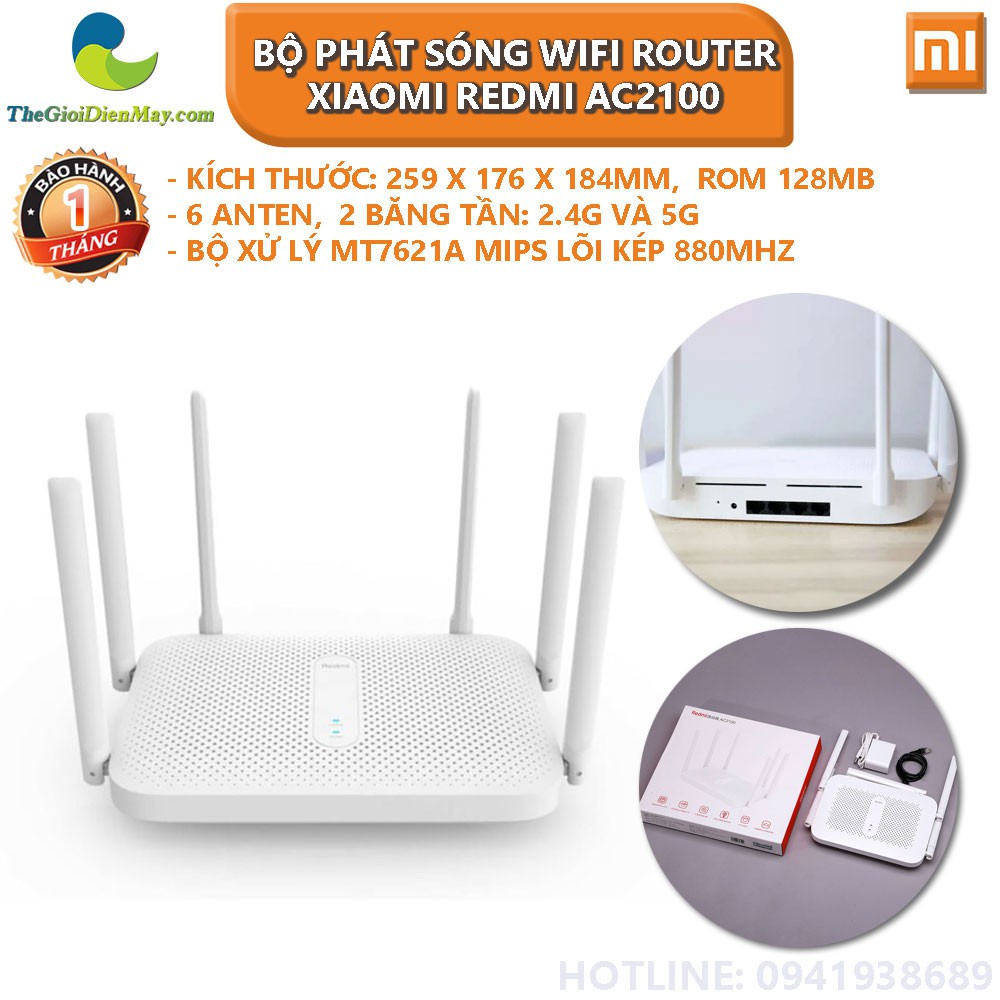 Bộ phát sóng wifi Router Xiaomi Redmi AC2100 - Bảo hành 1 tháng - Shop Thế Giới Điện Máy