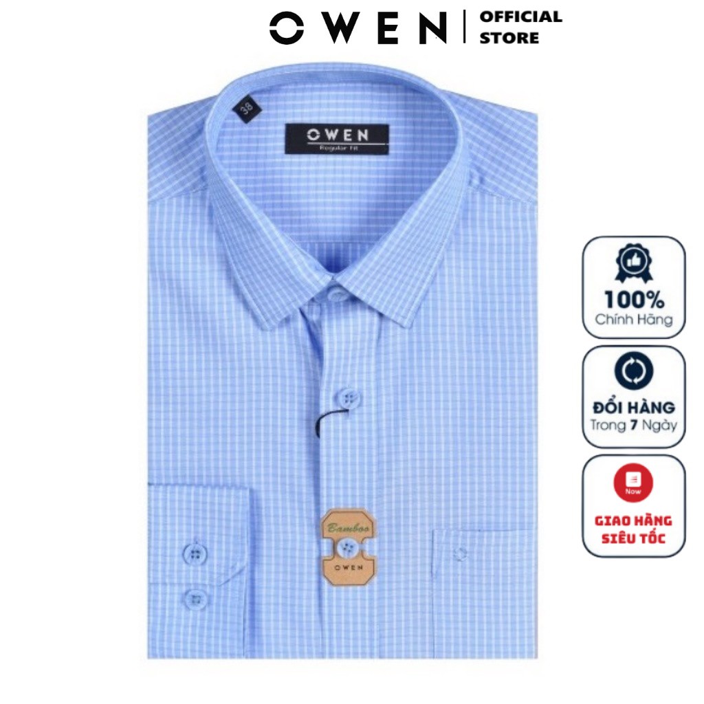 Áo Sơ Mi Nam Dài Tay Owen AR22629DT Somi Công Sở Cao Cấp Màu Xanh Kẻ Trắng Chất Sợi Tre Mềm Mát Dáng Regular Fit