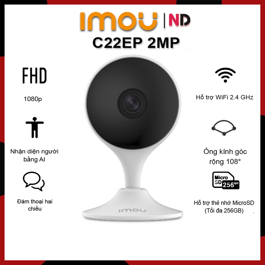 Camera Wi-FI 2MP IMOU Cue2 C22EP 1080P Góc Quay Rộng - Hàng chính hãng bảo hành 24 tháng