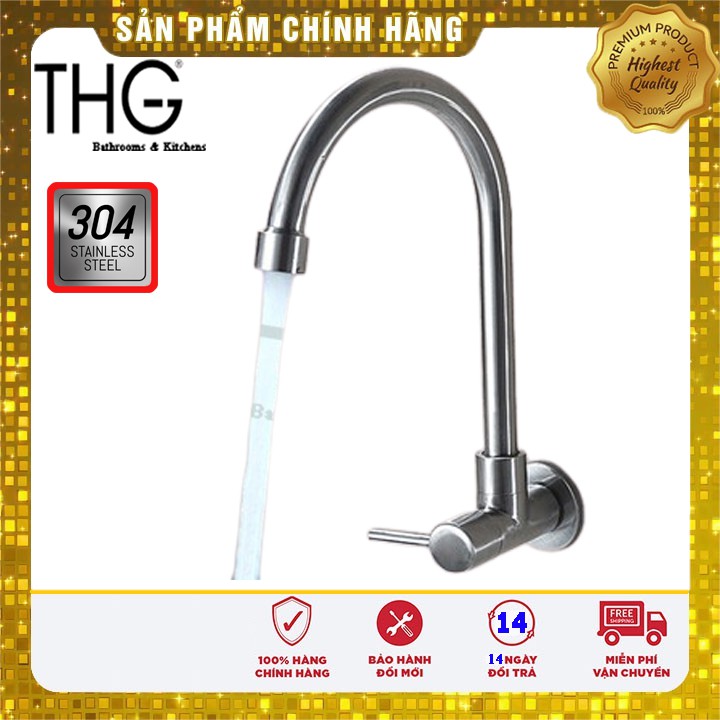 [𝐇𝐨̂̃ 𝐓𝐫𝐨̛̣ 𝐒𝐡𝐢𝐩]Vòi Rửa Bát Chén Inox 304 Cắm Tường Cần Cứng Xoay 360 độ 1 đường nước Tăng Áp Lực Nước