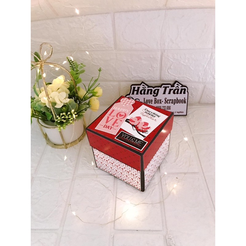 Hộp love box 1 lớp tình yêu màu đỏ hồng (tặng in 10 ảnh)