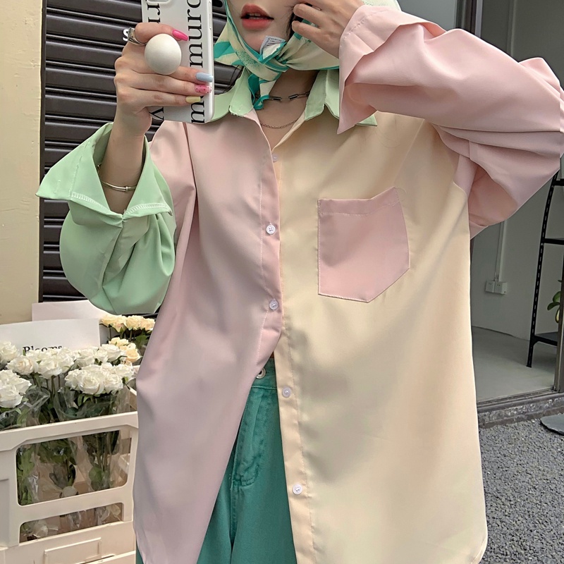 SUXI Áo Sơ Mi Tay Dài Chống Nắng Màu Sắc Tương Phản Thời Trang Mùa Hè Cho Nữ