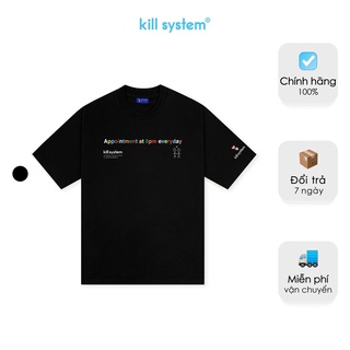 Áo thun màu đen Kill System cổ tròn 6PM nam nữ chất vải thun co giãn tốt, dày dặn, phong cách unisex