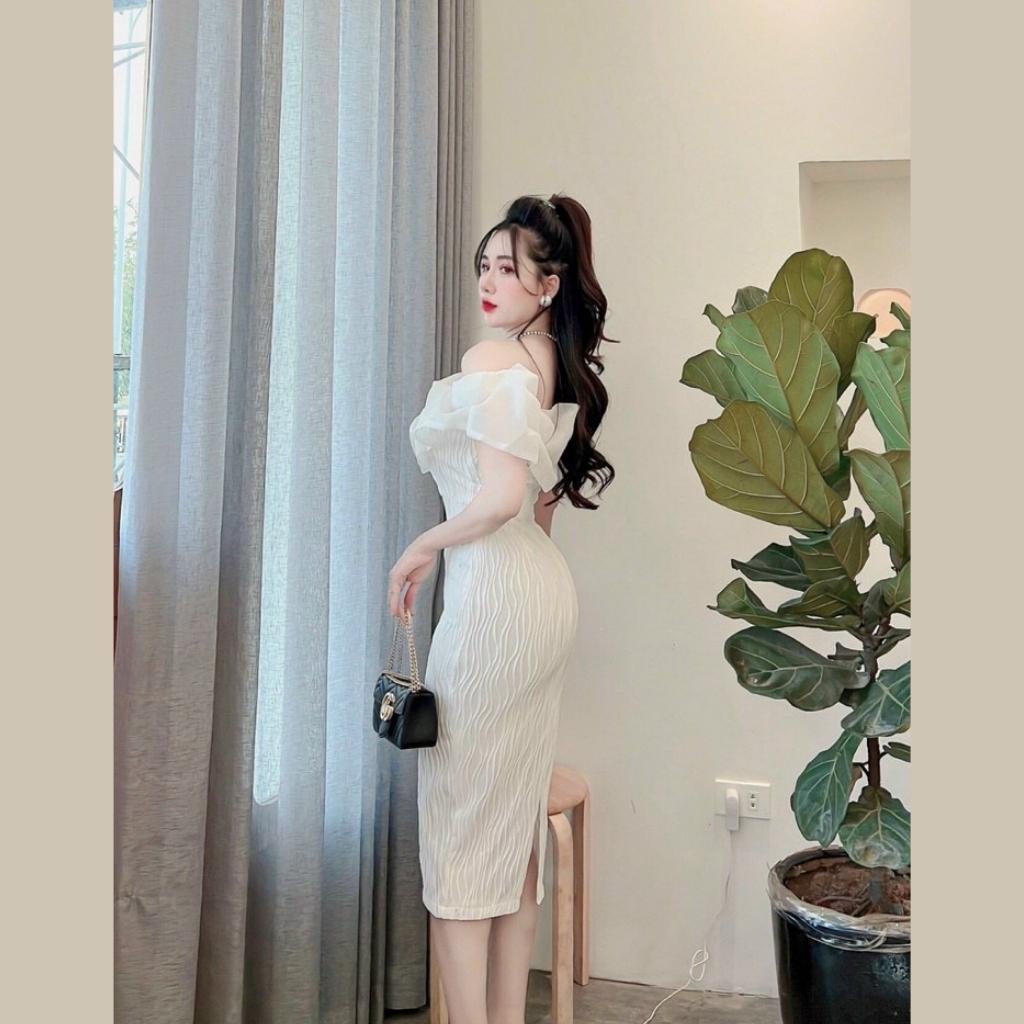Váy body trắng thiết kế sang chảnh Đầm body trễ vai dự tiệc cao cấp HN Clothing V64