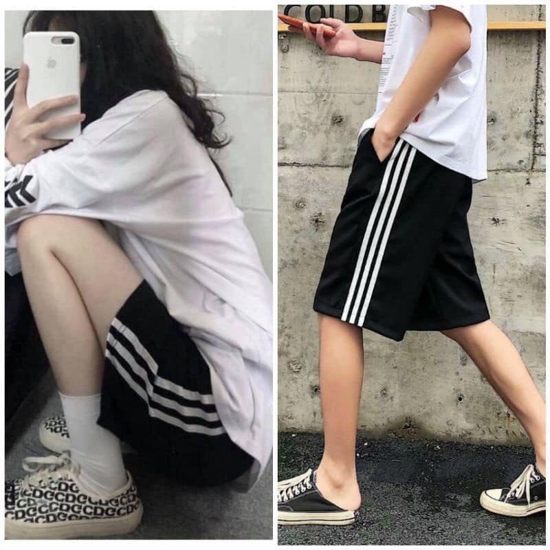 Quần đùi thể thao 3 sọc Form thụng bao đẹp, nam nữ mặc okila