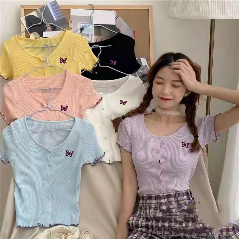 SUXI Áo Thun Nữ Ngắn Tay Cổ Tròn Thời Trang Hàn