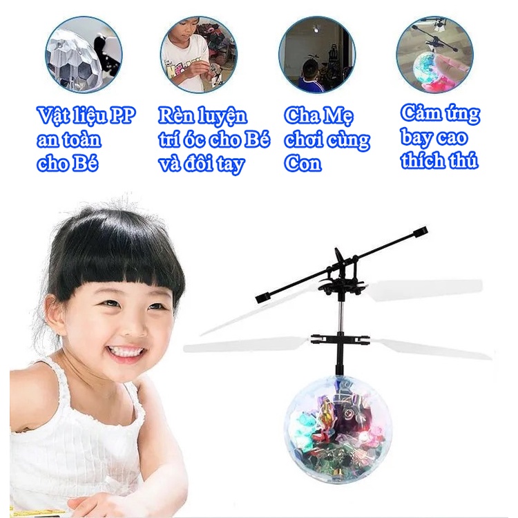 Đồ chơi bé trai quả cầu pha lê bay cảm ứng phát sáng đèn LED, Đồ chơi cho bé trai bóng bay ma thuật tặng cáp sạc