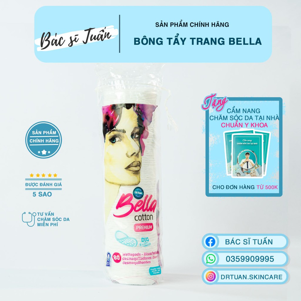 Bông tẩy trang cotton - BELLA PREMIUM (80 miếng) [CHÍNH HÃNG]