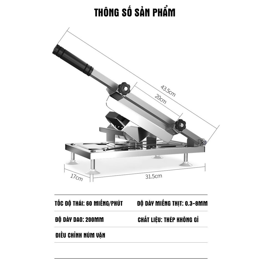 Máy thái thịt đông lạnh, dao thái thịt gà làm bếp đa năng - Lưỡi dao thép không gỉ - Điều chỉnh độ dày mỏng miếng cắt