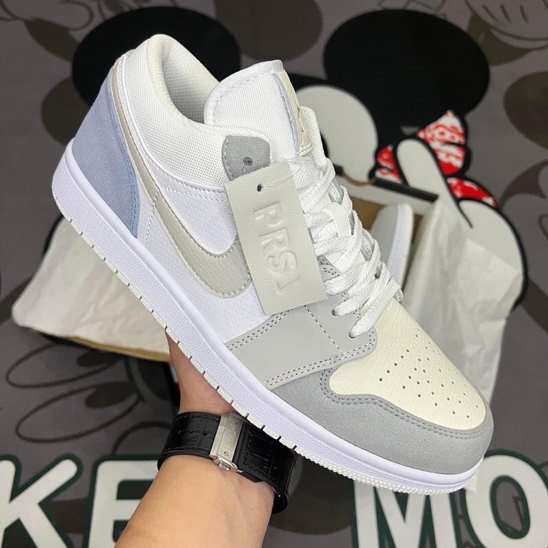 Giày Thể thao Jordan paris màu xám gót xanh nam nữ, Giày sneaker JD 1 paris cổ thấp bản đẹp 2023