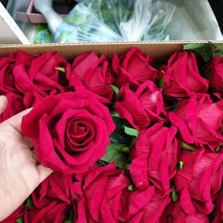 cành hoa hồng nhung đại - hoa lụa