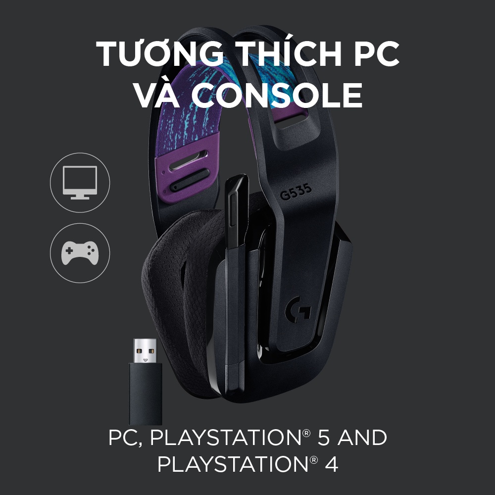 Tai nghe game không dây Lightspeed Logitech G535 - Nhẹ, âm thanh nổi PC, PS4, PS5