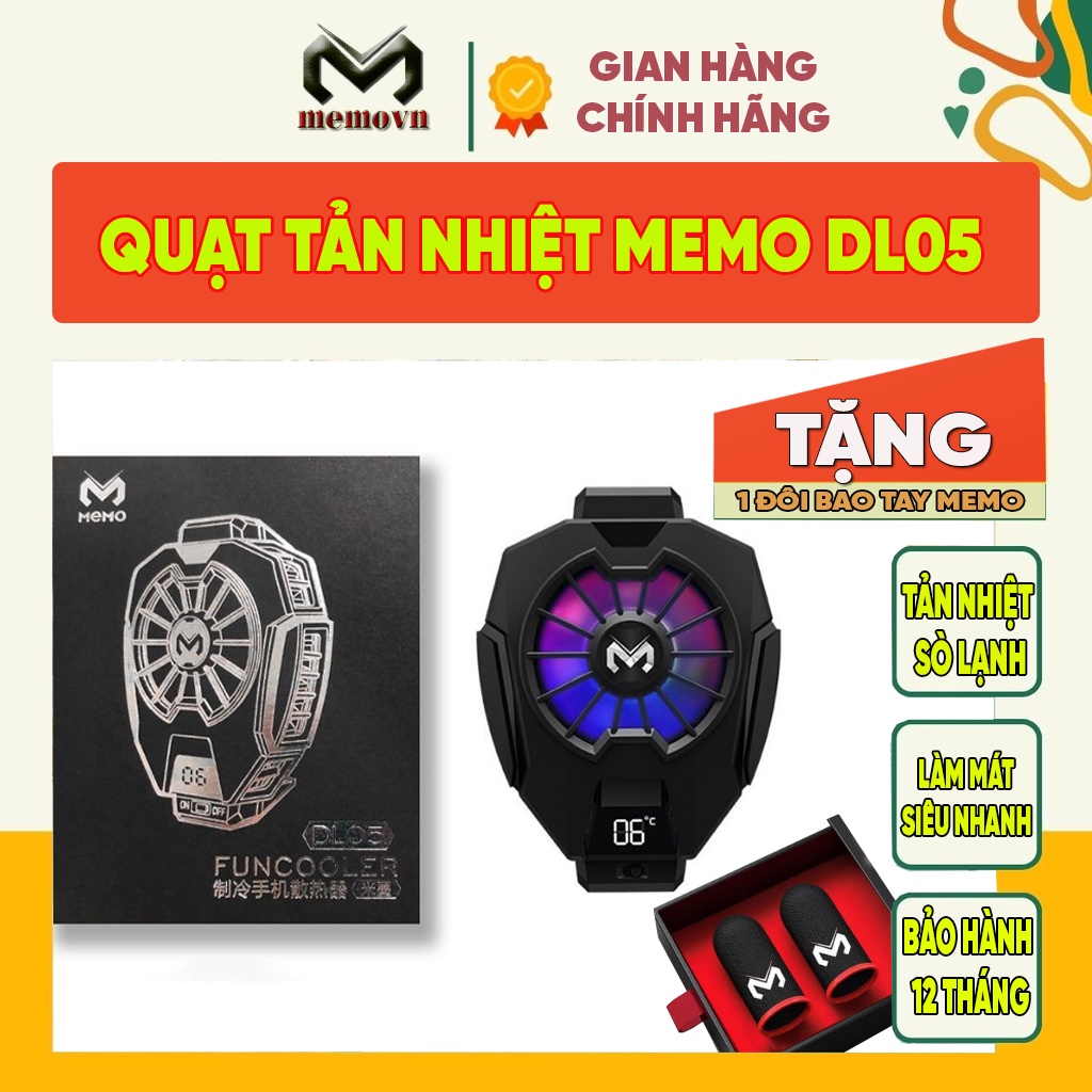 Quạt tản nhiệt gaming làm mát điện thoại tản nhiệt sò lạnh MEMO DL05 FL01 Siêu lạnh, hiển thị nhiệt độ, LED RGB