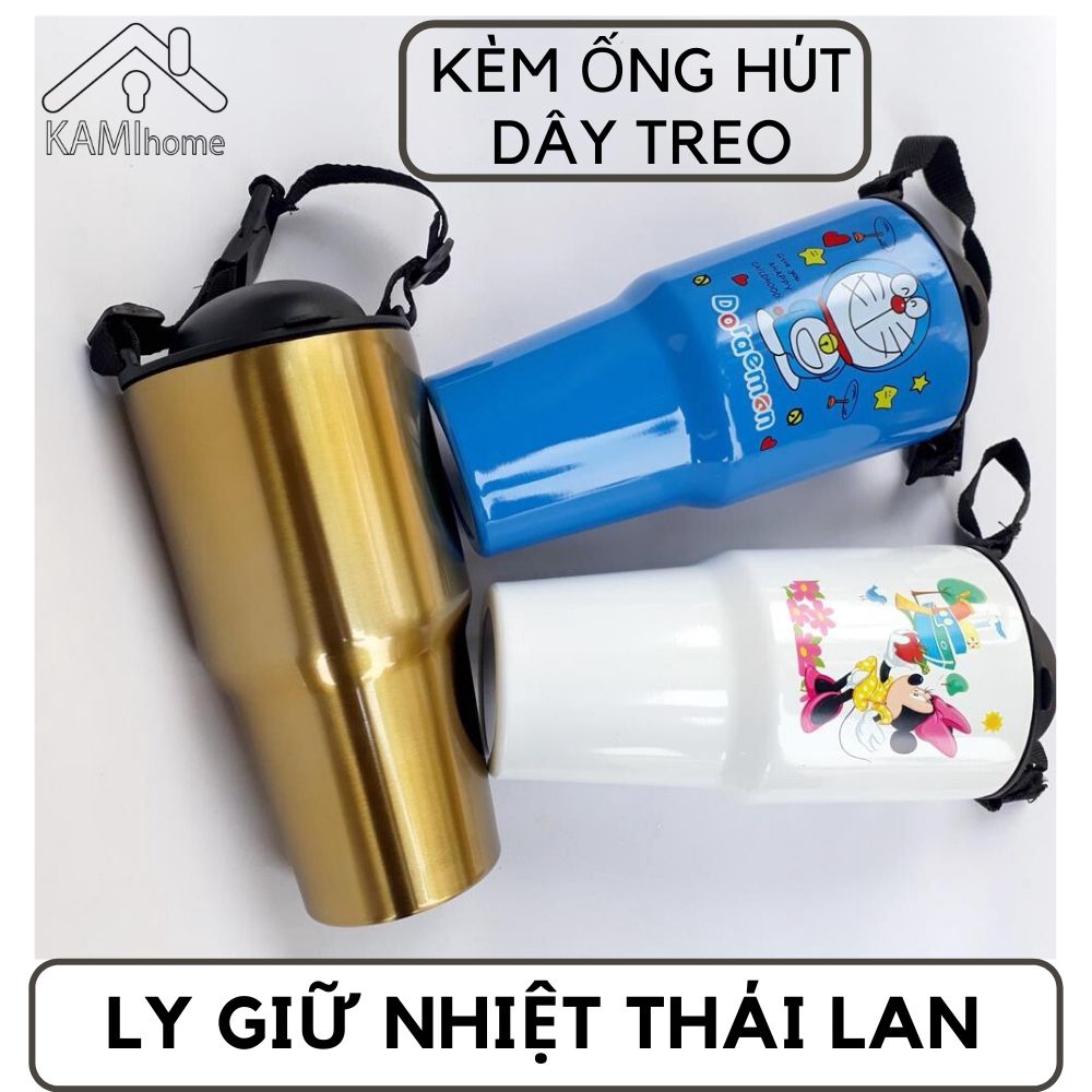 Ly giữ nhiệt Thái Lan 900ml có Dây đeo+Ống hút Inox bình nước cách nhiệt Mã 22008b