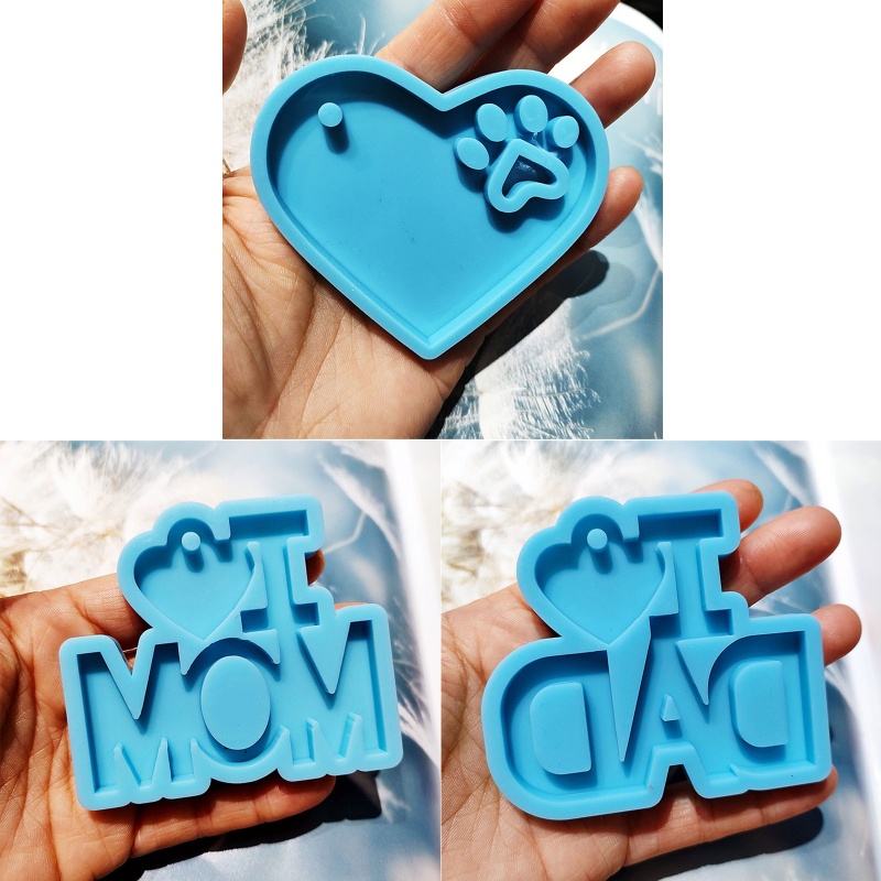 Khuôn Silicone Làm Móc Khóa Bằng Nhựa Resin Hình Trái Tim Chữ DAD MOM
