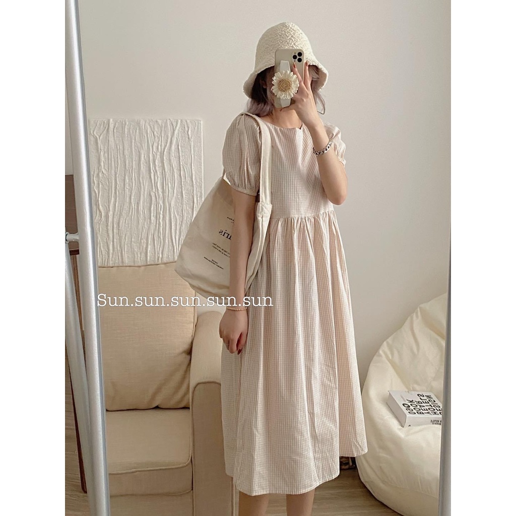Đầm nữ cổ tròn cúc sau buộc nơ V8277 váy nữ dáng dài đi biển xinh quá gối cộc tay babydoll dự tiệc sang chảnh -CHAKOVET | BigBuy360 - bigbuy360.vn