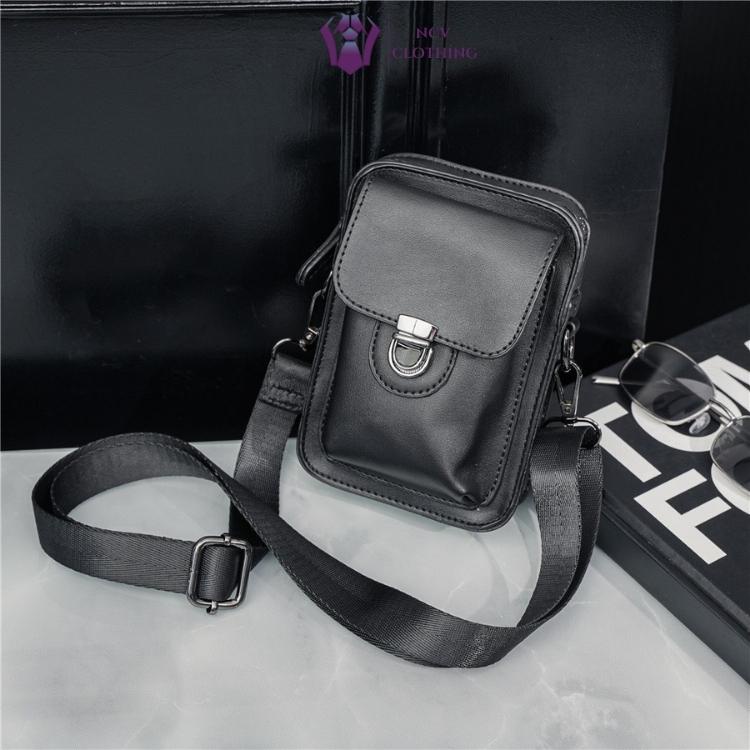 Túi đeo chéo nam mini da pu cao cấp đựng điện thoại, túi bao tử, túi đeo hông, túi đeo ngực phong cách lịch lãm-NCV2802