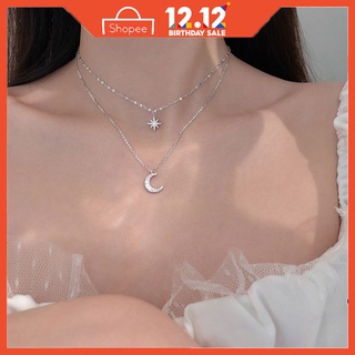Zuowei Dây chuyền bạc mặt trăng ngôi sao lấp lánh cho nữ