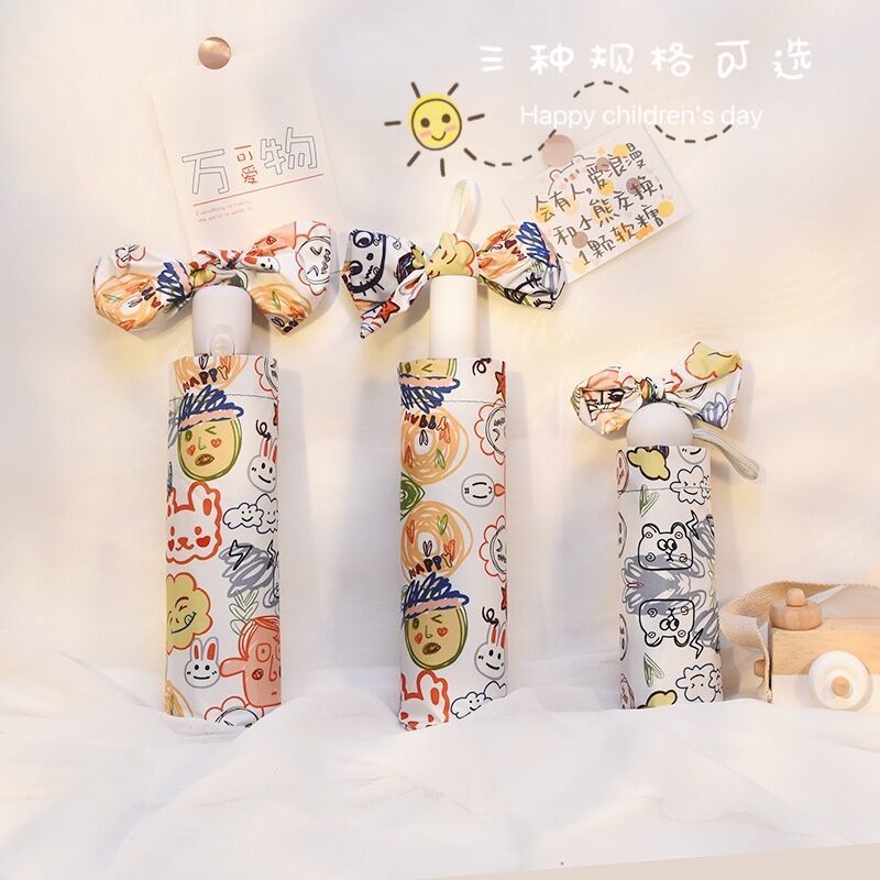 Dù Che Mưa Nắng Tự Động 50% Vải Mềm Siêu Nhẹ Họa Tiết Graffiti Dễ Thương Sáng Tạo