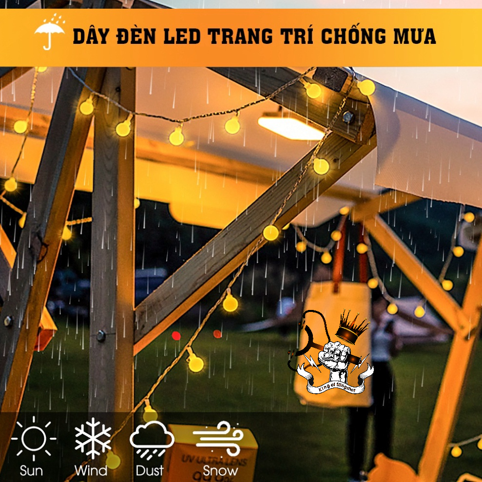 Đèn LED trang trí dây bóng tròn vàng ấm không nháy dùng pin tiện lợi, dùng đi du lịch cắm trại dã ngoại tiện lợi-DCP7