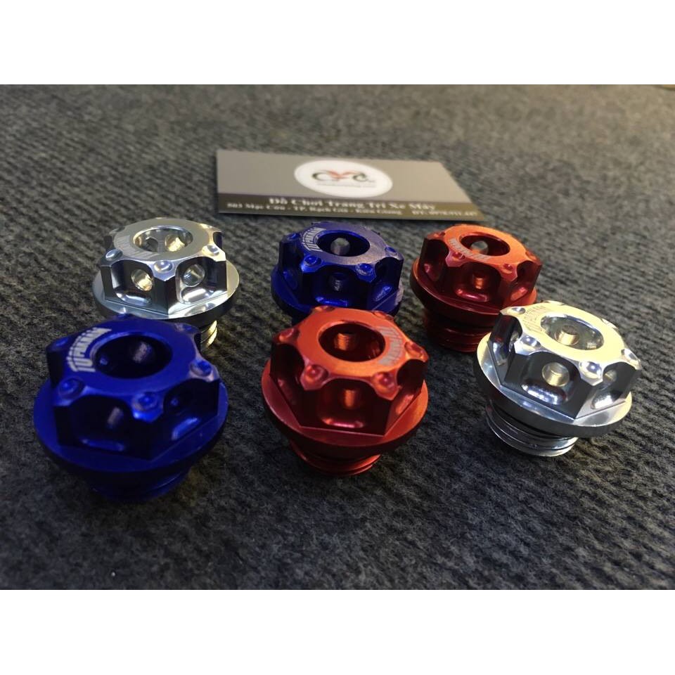 Ốc nắp nhớt nhôm kiểu vương miện màu - thailand