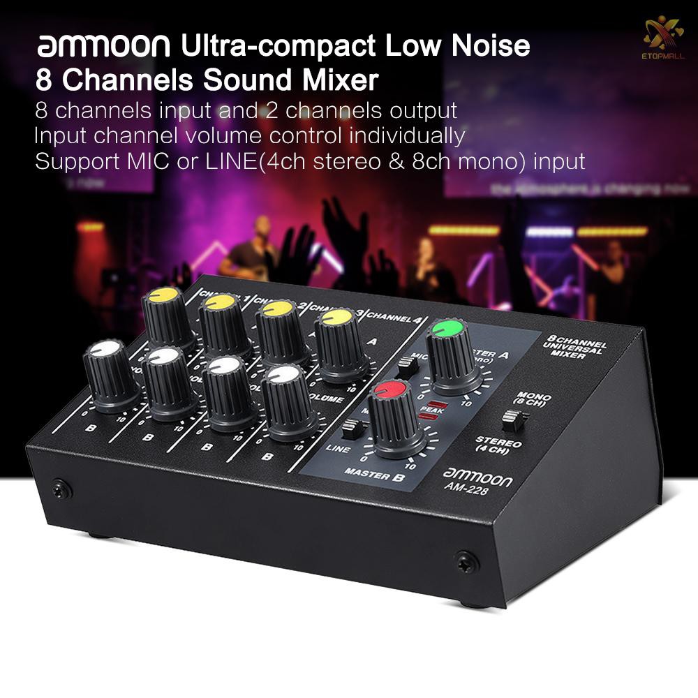 E&amp;T ammoon AM-228 Ultra-compact Low Noise 8 Channels Metal Mono Stereo Audio Sound Mixer with Power