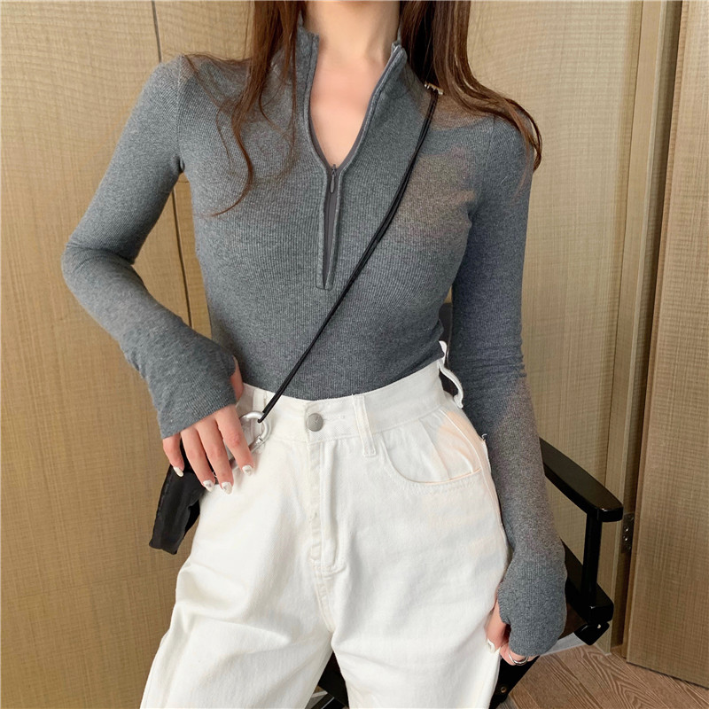 Áo Thun Dệt Kim Tay Dài Cổ Cao Màu Đen Dáng Ôm Phong Cách Hàn Quốc Cho Nữ | BigBuy360 - bigbuy360.vn