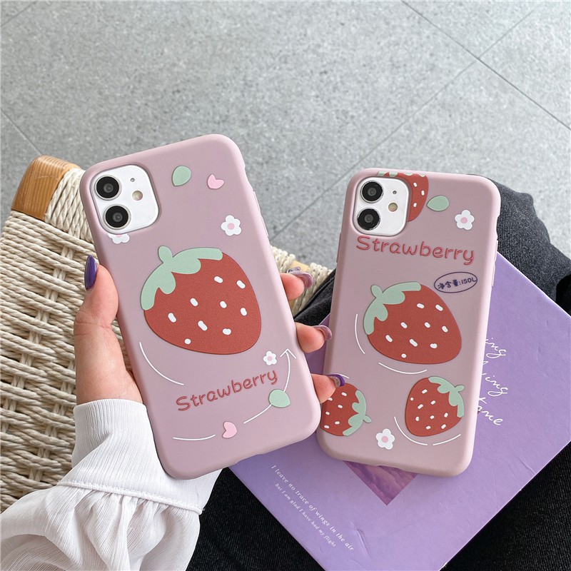 iPhone SE 2020 12 11 Pro Max 6 6s+ 8plus 6S 7 8 Plus X XS MAX XR DIY strawberry Girly Slim Matte TPU Case