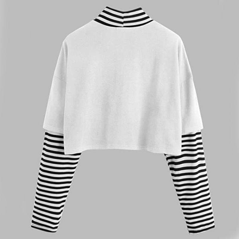 Xiangbao Áo Crop Top Giả 2 Mảnh Tay Dài Cổ Lọ In Họa Tiết Mặt Trời Mặt Trăng Đồ Họa Màu Tối Cho Nữ