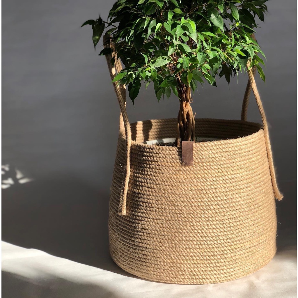Giỏ trồng cây bằng dây thừng bện, giỏ decor trang trí cây cảnh phong cách vintage đơn giản sang trọng