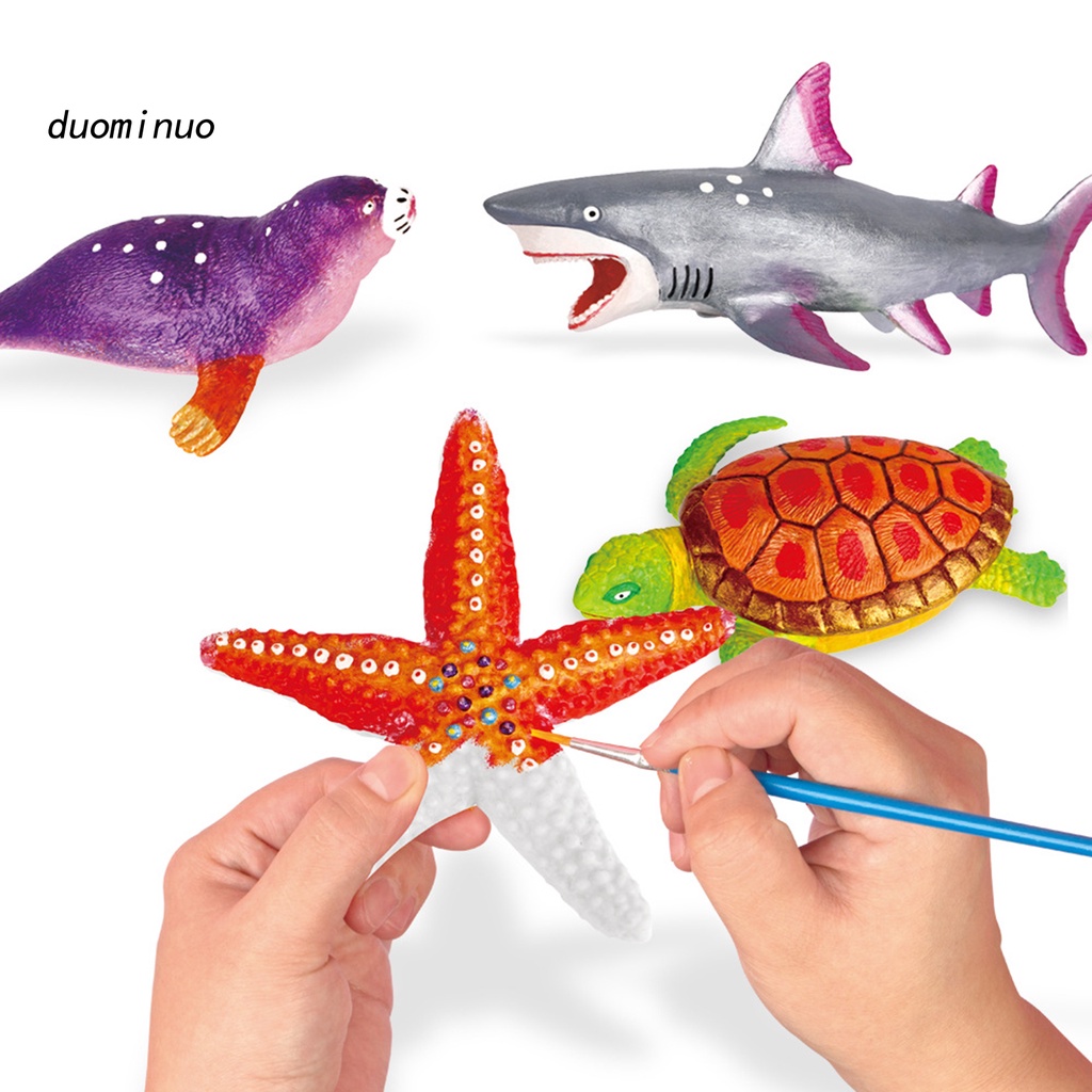 do 1 Set DIY Graffiti Hand-painted Parent-child Interaction Plastic Marine Life Pattern Painting Graffiti for Kids