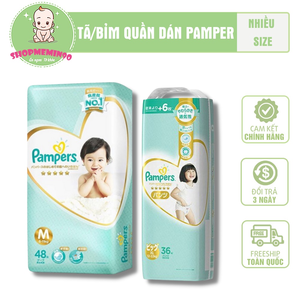 [CỘNG MIẾNG] Tã Bỉm Quần Dán Pamper Nhật Bản đủ size NB70/S64/M52/L42, M48/L38/XL36