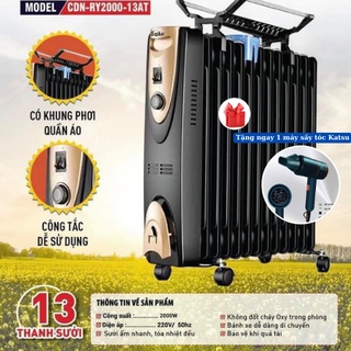 [Mã ELHA22 giảm 5% đơn 300K] Máy Sưởi Dầu 13 Thanh Saiko CDN-RY2000-13AT (Có Giá Phơi Đồ) - Bảo Hành 18 Tháng Toàn Quốc