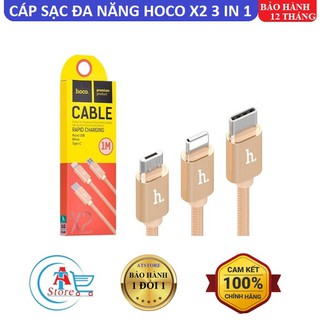 Cáp sạc đa năng 3 đầu dây dù hoco x2 3 in 1 chính hãng typec - microusb - lighning