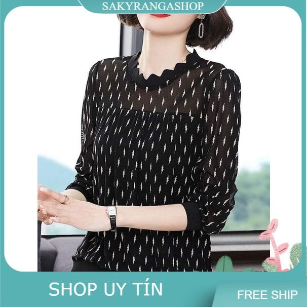 HÀNG NHẬP - ÁO KIỂU THUN LƯỚI CỔ GỢN SÓNG