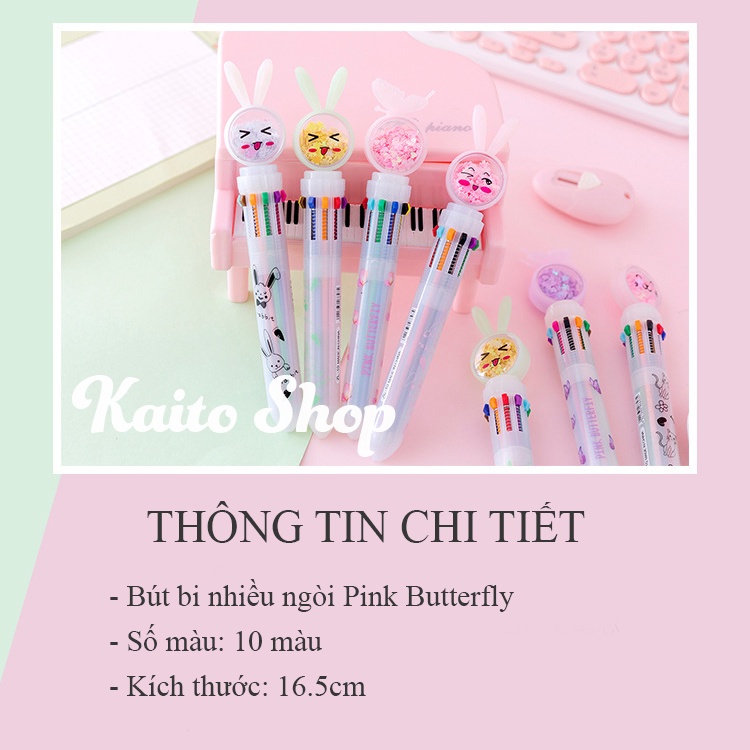 Bút Bi Nhiều Ngòi Pink Butterfly - Bút 10 Màu Họa Tiết Cute