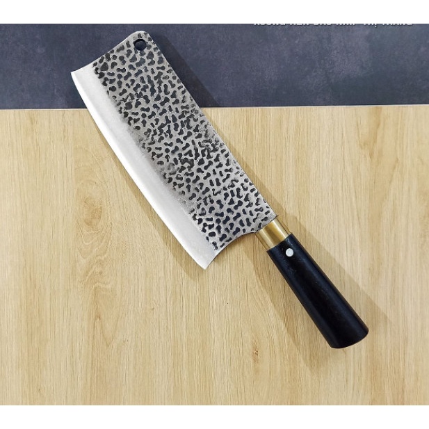 Dao Chặt Xương Thép Nhíp Ô Tô Dập Vân 2 Mặt Cao Cấp - Cán mun Khâu Đồng