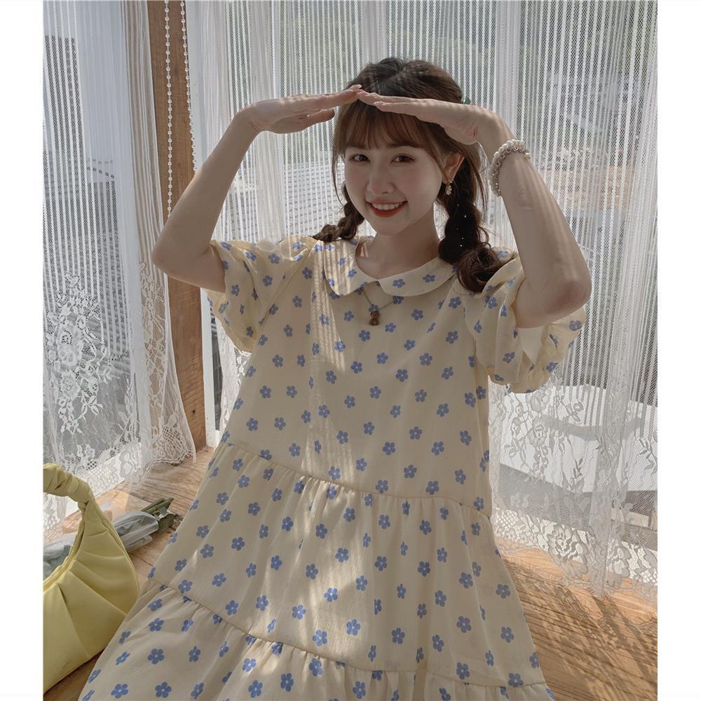 Đầm Dáng Chữ A Cổ Búp Bê Họa Tiết Hoa Nhỏ Dễ Thương Phong Cách Nhật Bản Thời Trang Mùa Hè Cho Nữ