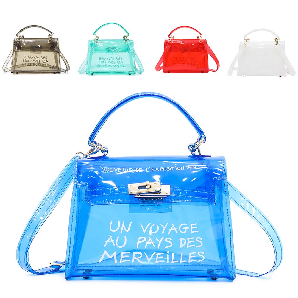 Túi đeo chéo trong suốt bằng nhựa PVC khóa xoay thời trang cá tính cho nữ