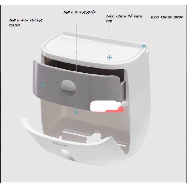 Hộp đựng giấy vệ sinh có ngăn kéo 2 tầng ecoco 1804