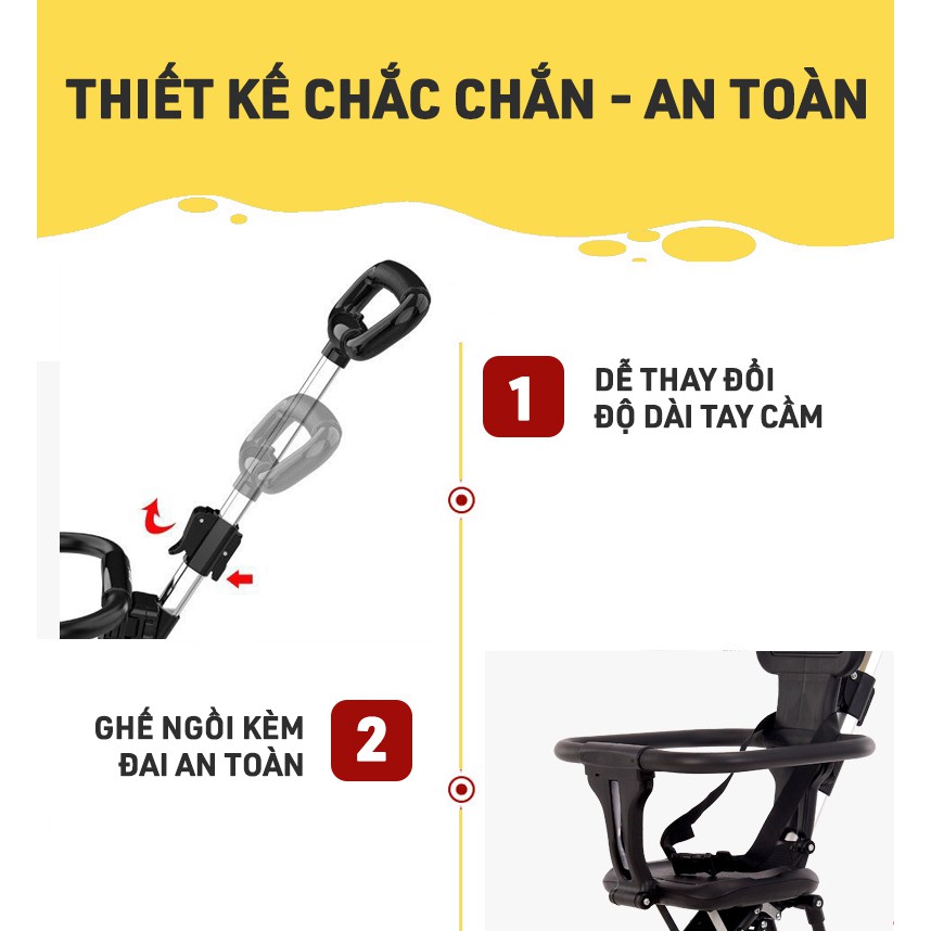 [HÀNG CHÍNH HÃNG] Xe Đẩy Em Bé Du Lịch Gấp Gọn Đảo Chiều, Xe Đẩy Trẻ Em Thông Minh 4 Bánh Siêu Gọn An Toàn Cho Bé