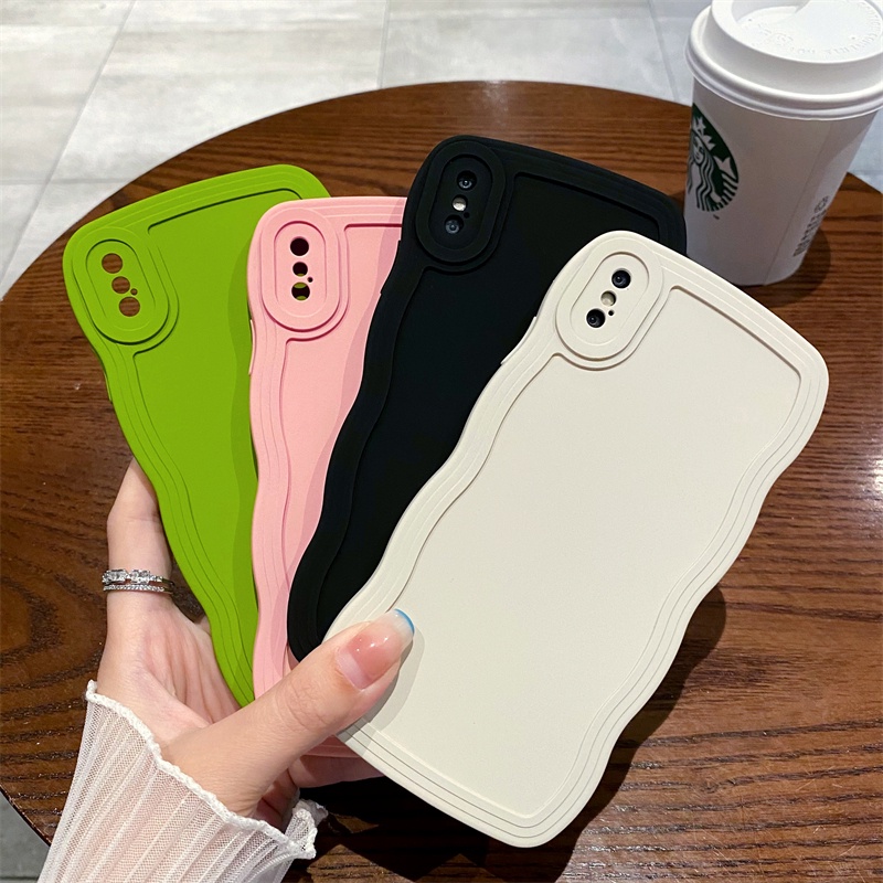 Ốp Điện Thoại Màu Kẹo Trơn Viền Gợn Sóng Sang Trọng Chống Sốc Cho iPhone x xs max xr 11 Pro max 12 Pro 7 8 Plus