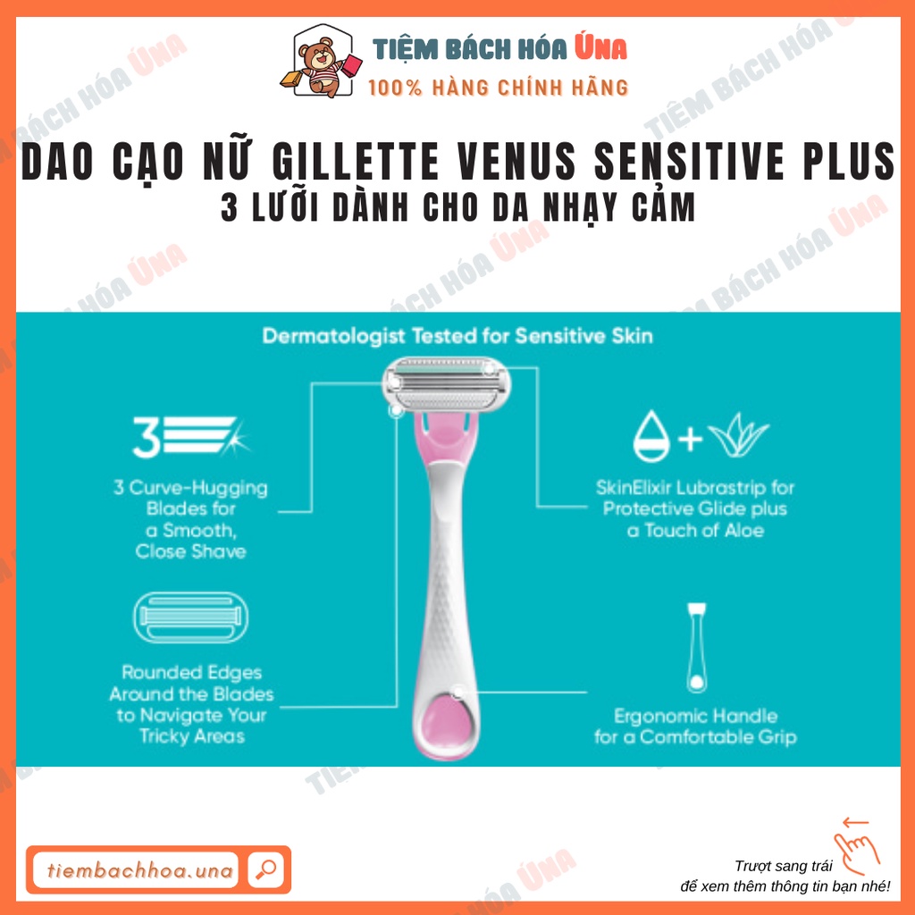 Dao cạo nữ Gillette Venus Sensitive cho da nhạy cảm 3 lưỡi - mẫu mới