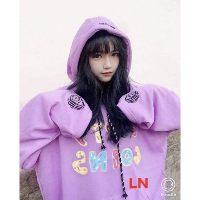 Áo hoodie nỉ mũ túi bụng màu tím coins