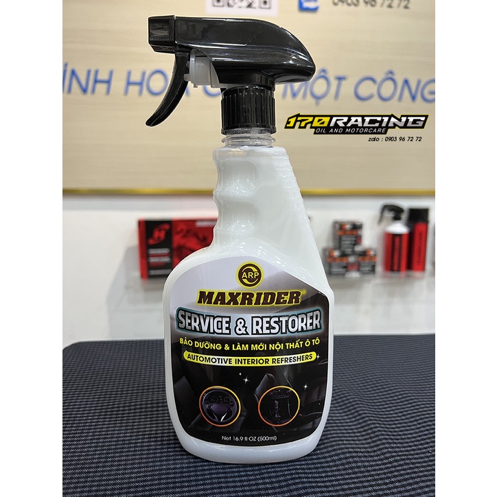 (HCM)(Tặng Kèm Khăn Mềm 170 RACING OIL) Chai Xịt Bão Dưỡng Và Làm Mới Nội Thất ÔTÔ MAXRIDER SERVICE &amp; RESTORER 500 ML