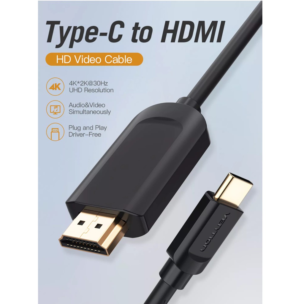[Type-C to HDMI] Cáp chuyển đổi cổng type-C ra HDMI Vention CGUBG